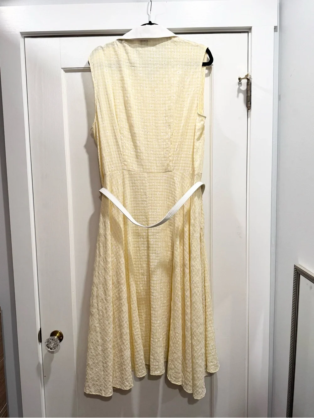 Unique Vintage Butter Yellow Embroidered Daisy Midi Dress 2X Retro 1950s Gingham